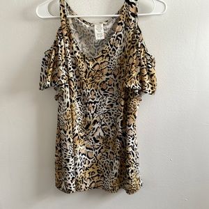 Prelude animal print cold shoulder blouse